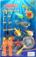 Дет. игрушечная рыбалка "Большой Улов", в наборе 2 удочки, сачок и 6 рыбок